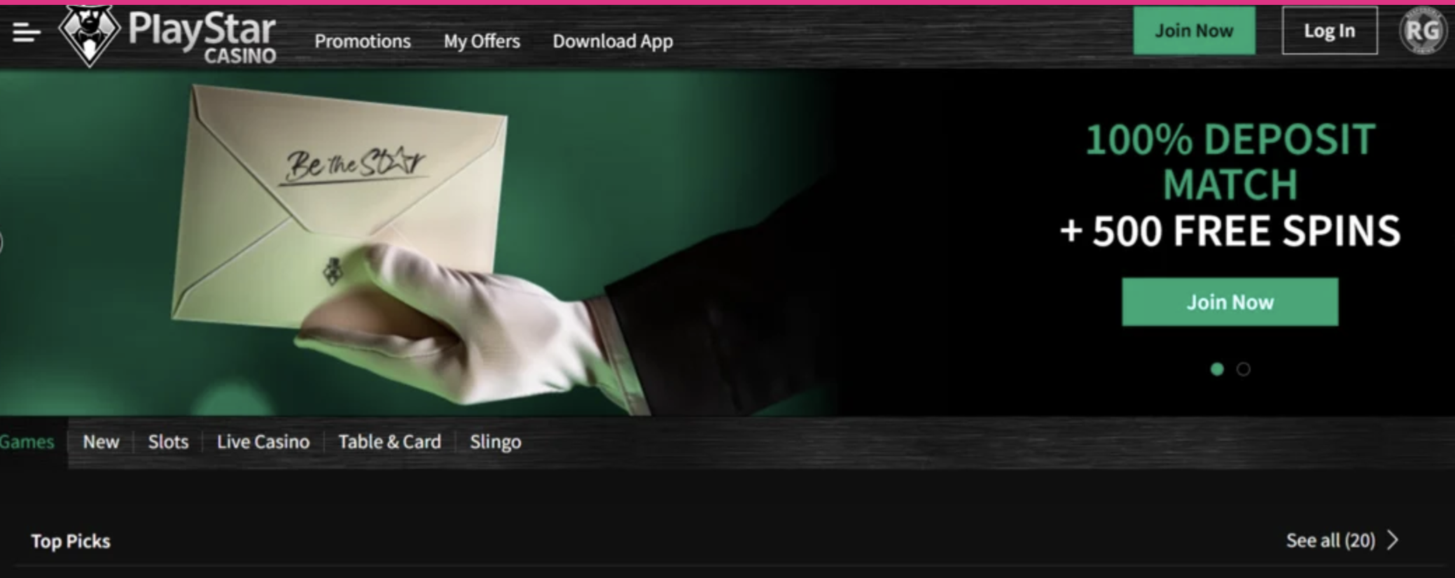 Visit the PlayStar Casino website: