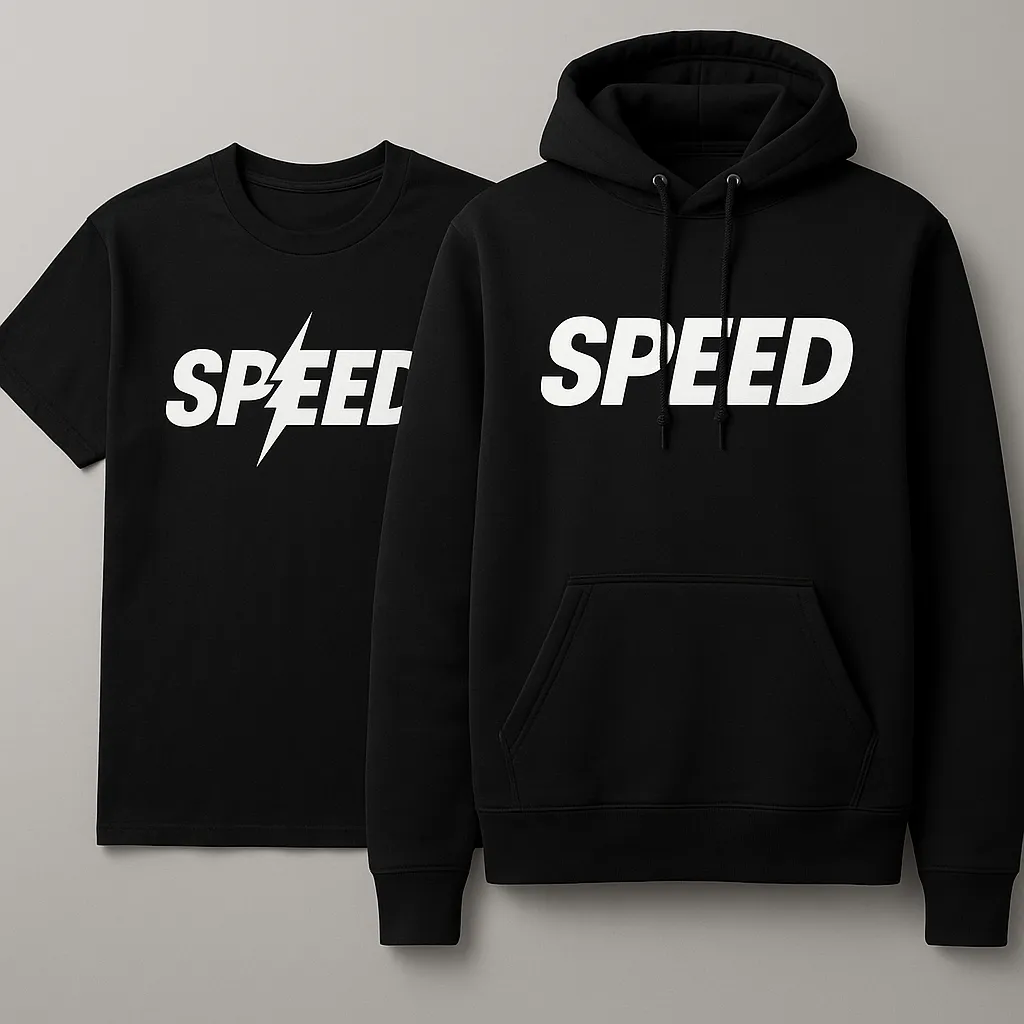 IShowSpeed merch — black hoodie and t-shirt with Speed logo