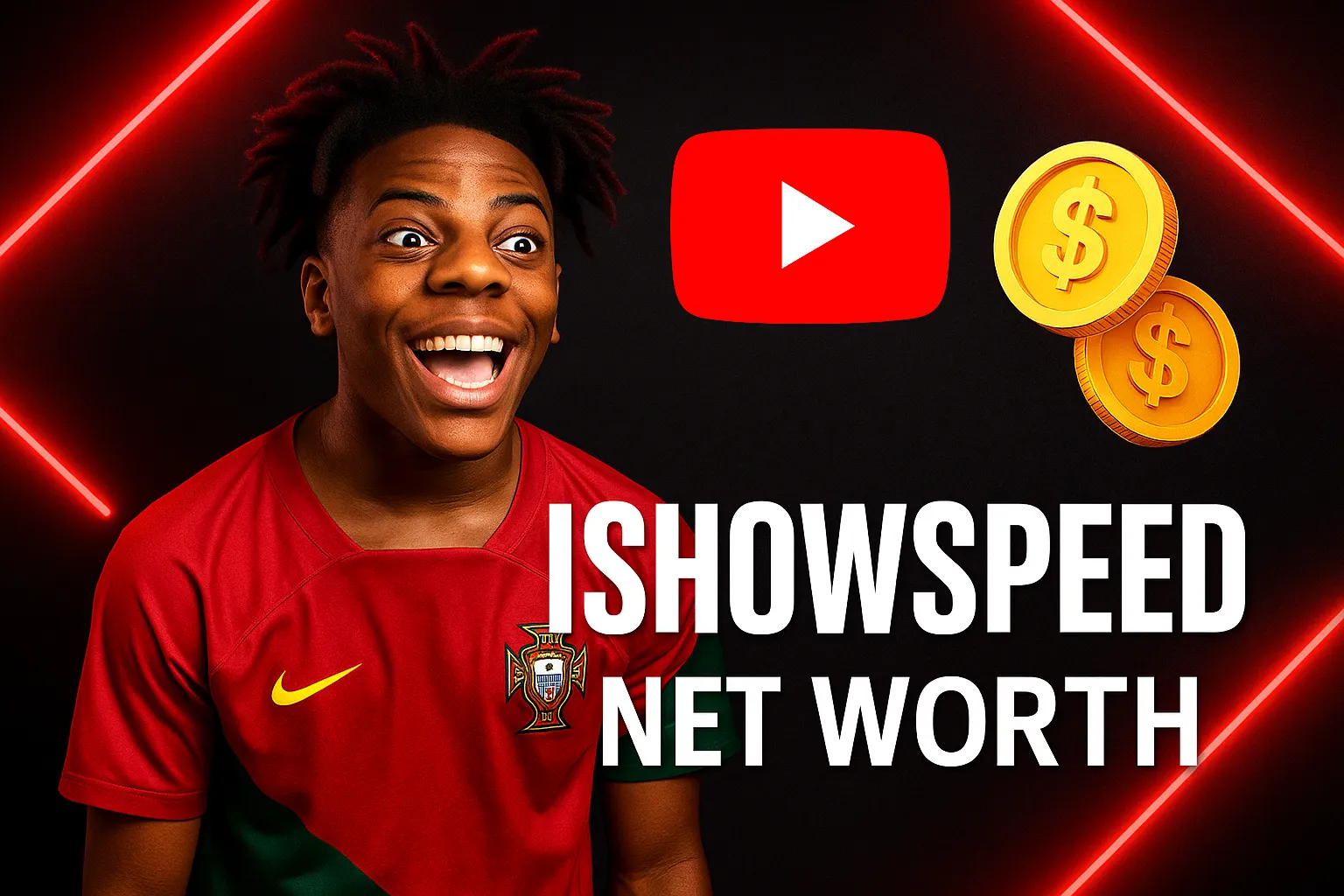 IShowSpeed (Darren Watkins Jr.) with YouTube monetization theme — net worth illustration