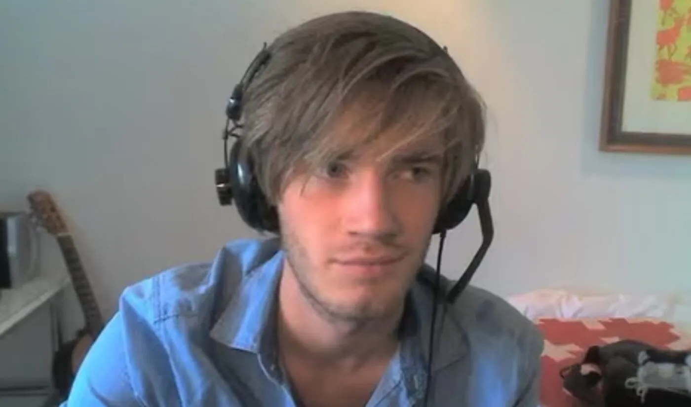 Young PewDiePie at age 20 during his early YouTube gaming setup